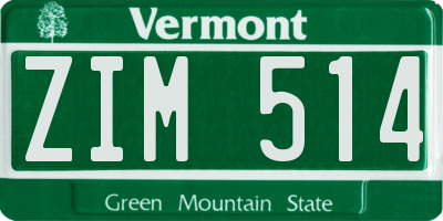 VT license plate ZIM514