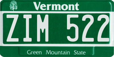 VT license plate ZIM522