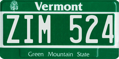 VT license plate ZIM524