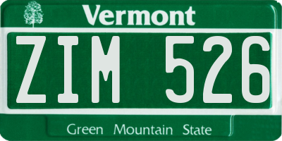 VT license plate ZIM526
