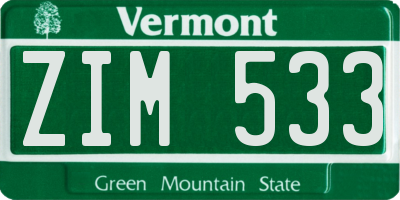 VT license plate ZIM533