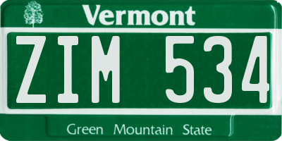 VT license plate ZIM534