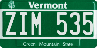 VT license plate ZIM535