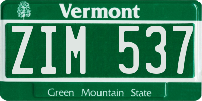 VT license plate ZIM537