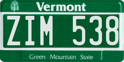 VT license plate ZIM538