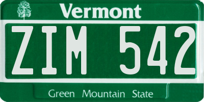 VT license plate ZIM542