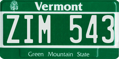 VT license plate ZIM543