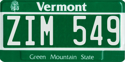 VT license plate ZIM549