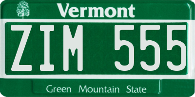 VT license plate ZIM555
