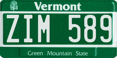 VT license plate ZIM589