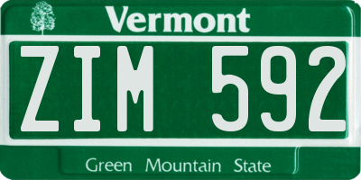 VT license plate ZIM592