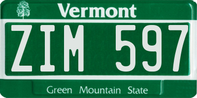VT license plate ZIM597