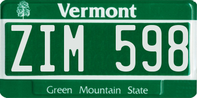 VT license plate ZIM598