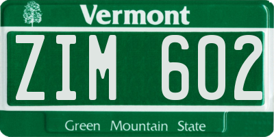 VT license plate ZIM602