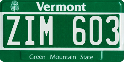 VT license plate ZIM603