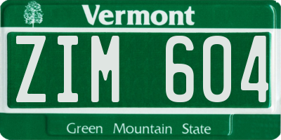 VT license plate ZIM604