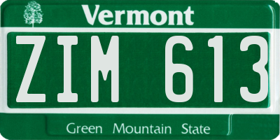 VT license plate ZIM613
