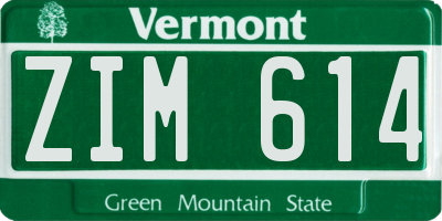 VT license plate ZIM614