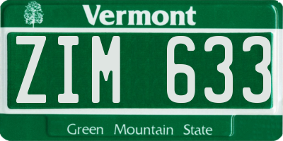 VT license plate ZIM633