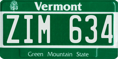 VT license plate ZIM634
