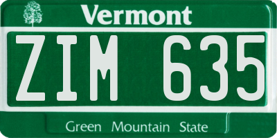 VT license plate ZIM635