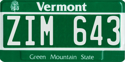 VT license plate ZIM643