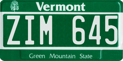 VT license plate ZIM645