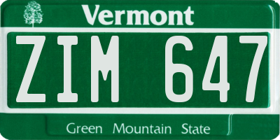 VT license plate ZIM647
