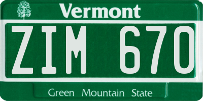 VT license plate ZIM670