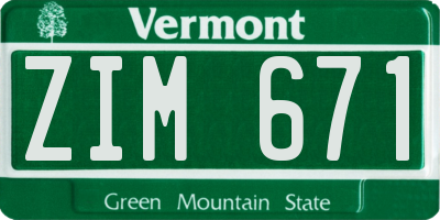 VT license plate ZIM671