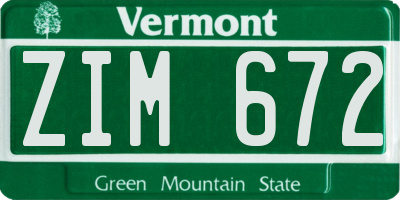 VT license plate ZIM672