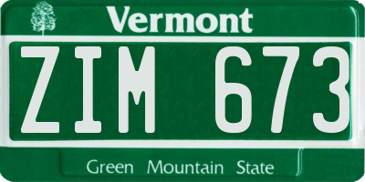 VT license plate ZIM673