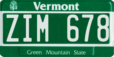 VT license plate ZIM678