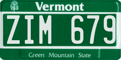 VT license plate ZIM679