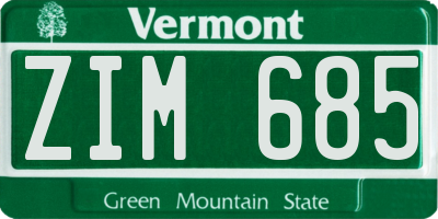 VT license plate ZIM685