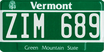VT license plate ZIM689