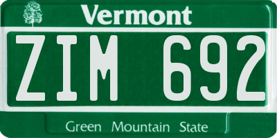 VT license plate ZIM692