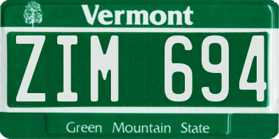VT license plate ZIM694