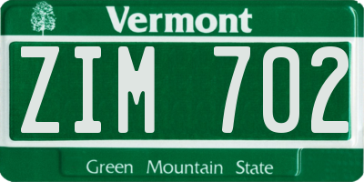 VT license plate ZIM702