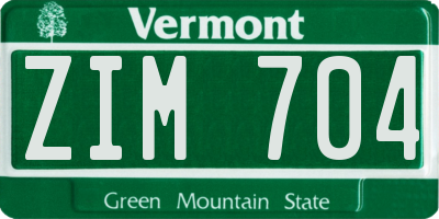 VT license plate ZIM704