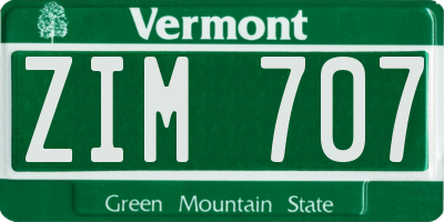 VT license plate ZIM707