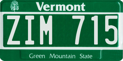 VT license plate ZIM715