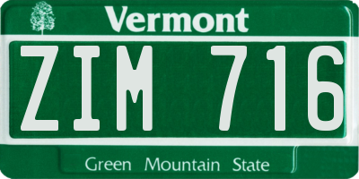 VT license plate ZIM716