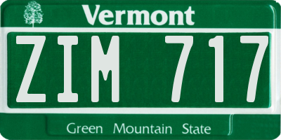 VT license plate ZIM717