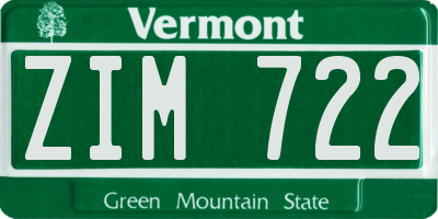 VT license plate ZIM722