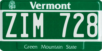 VT license plate ZIM728