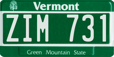VT license plate ZIM731