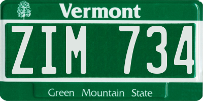 VT license plate ZIM734