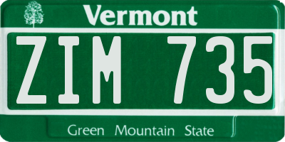 VT license plate ZIM735