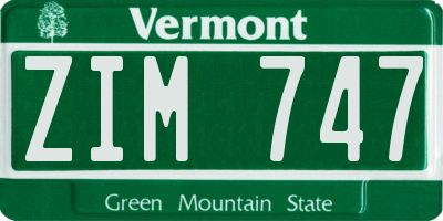 VT license plate ZIM747